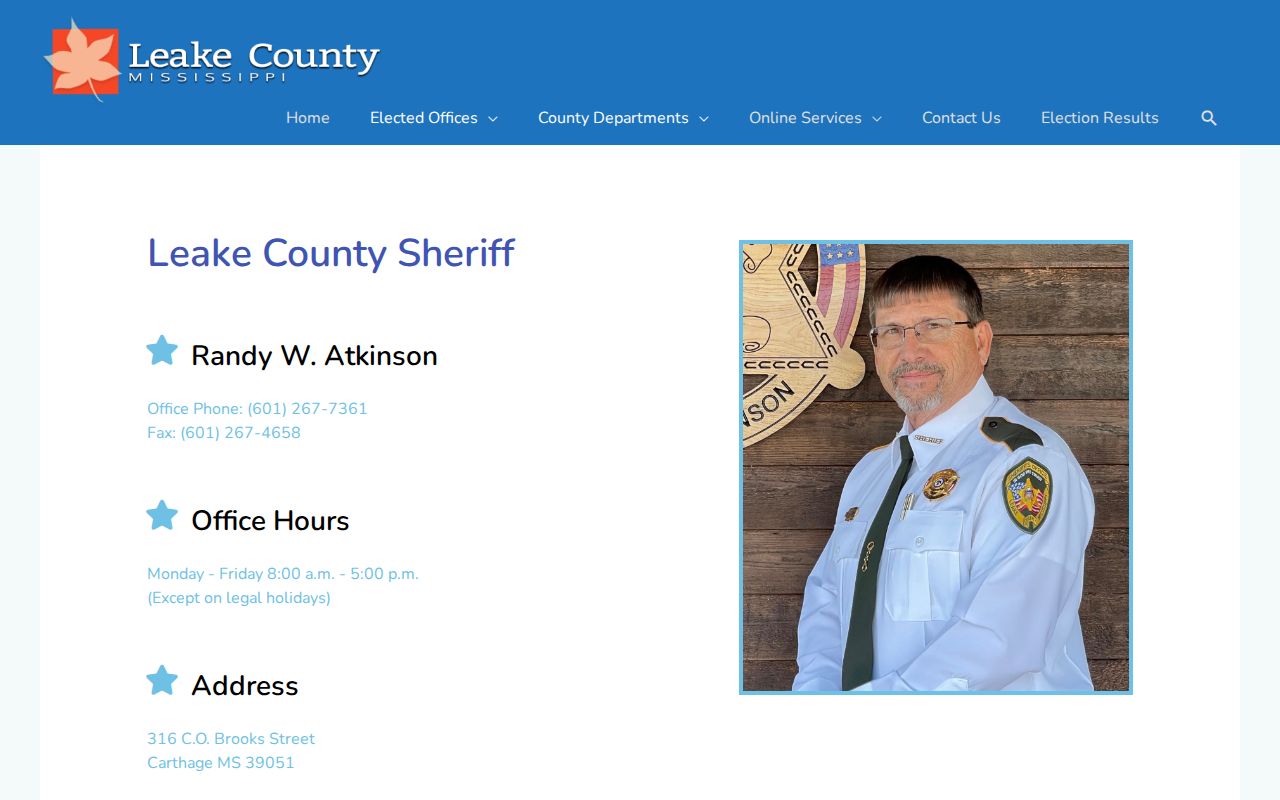 Leake County Sheriff official booking record contact source