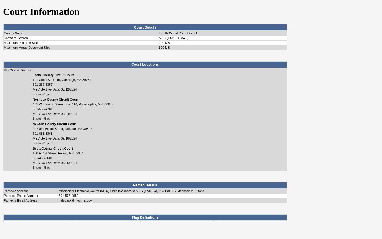 Leake County booking court disposition MEC source